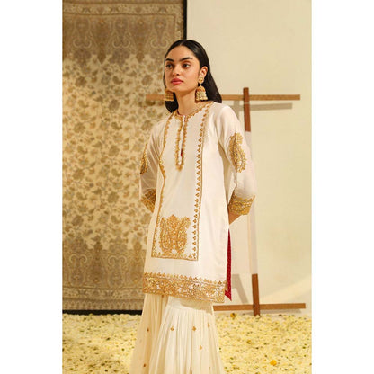 Sheetal Batra Ivory Siraj Short Kurta with Sharara and Dupatta (Set of 3)