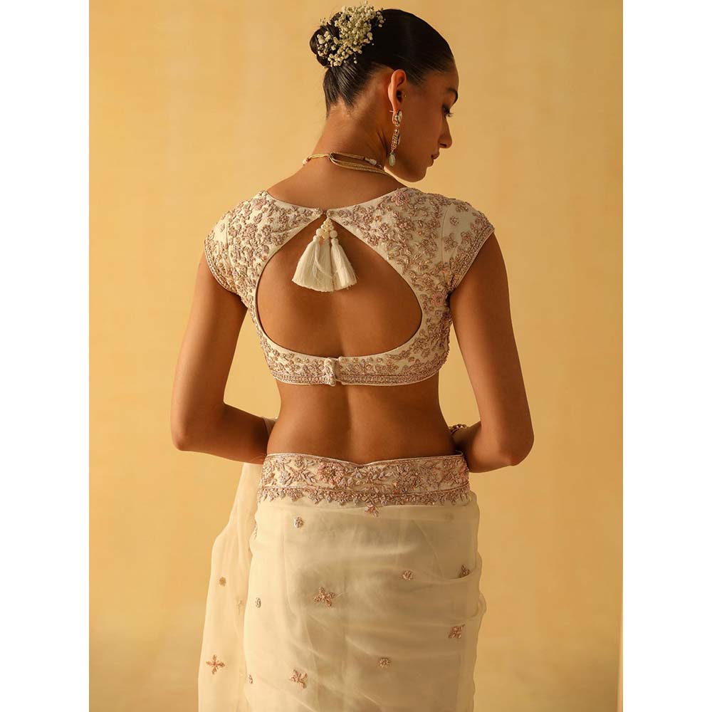 Sheetal Batra Maliha Off White Embellished Saree with Stitched Blouse