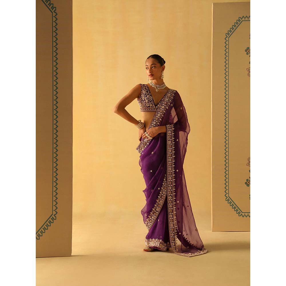 Sheetal Batra Hannah Deep Purple Embellished Saree with Stitched Blouse