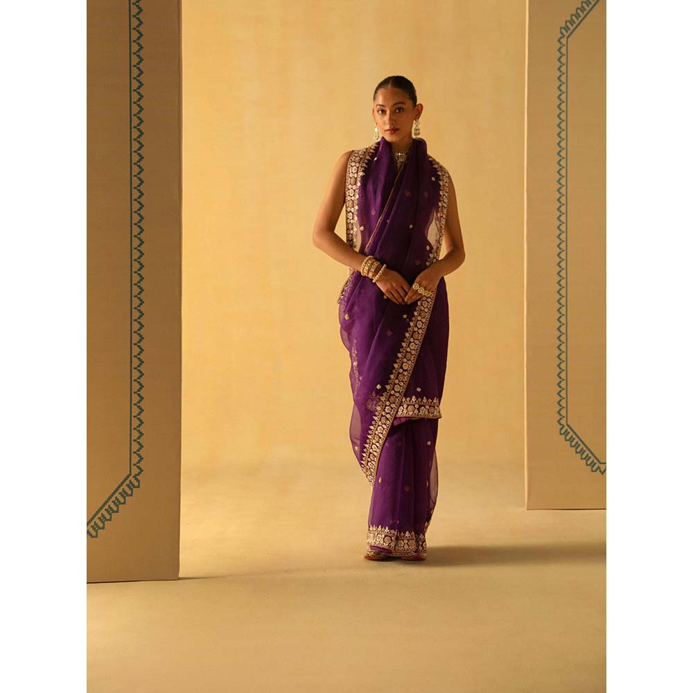 Sheetal Batra Hannah Deep Purple Embellished Saree with Stitched Blouse