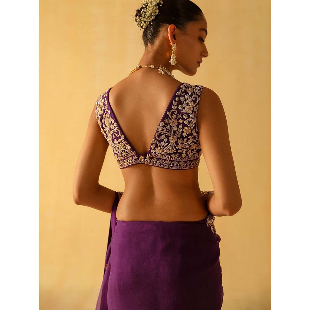 Sheetal Batra Hannah Deep Purple Embellished Saree with Stitched Blouse