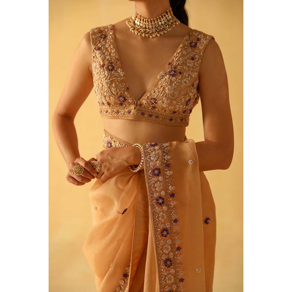 Sheetal Batra Hannah Beige Embellished Saree with Stitched Blouse