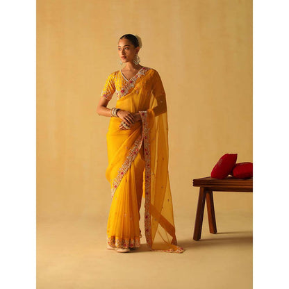 Sheetal Batra Afsa Mustard Embellished Saree with Stitched Blouse