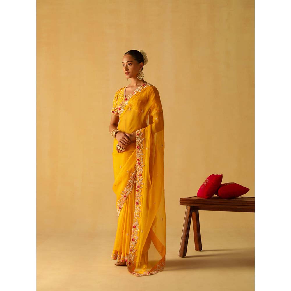 Sheetal Batra Afsa Mustard Embellished Saree with Stitched Blouse