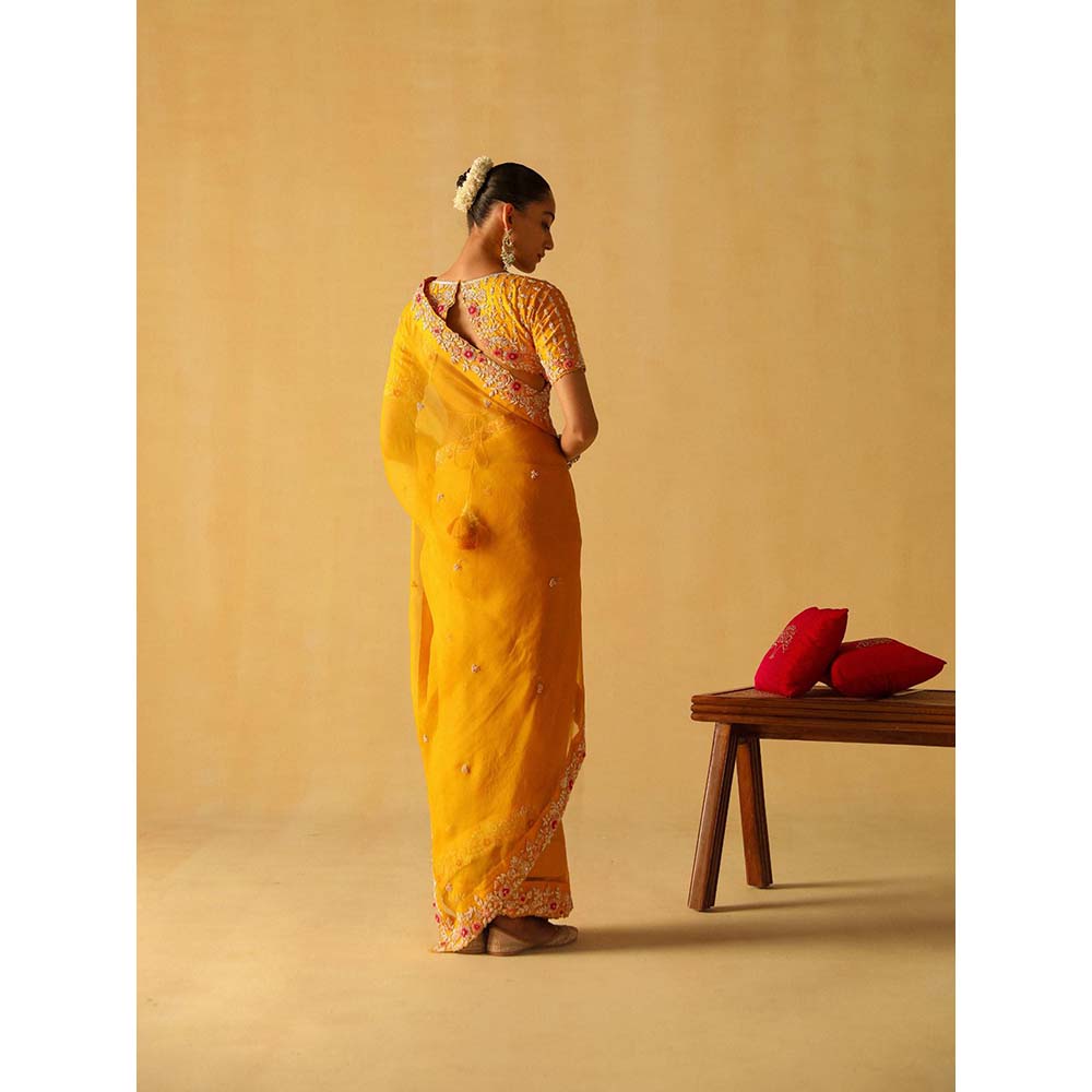 Sheetal Batra Afsa Mustard Embellished Saree with Stitched Blouse