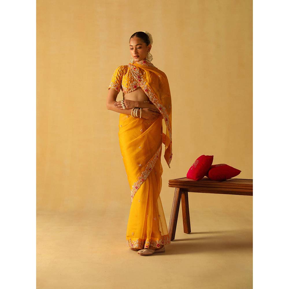 Sheetal Batra Afsa Mustard Embellished Saree with Stitched Blouse