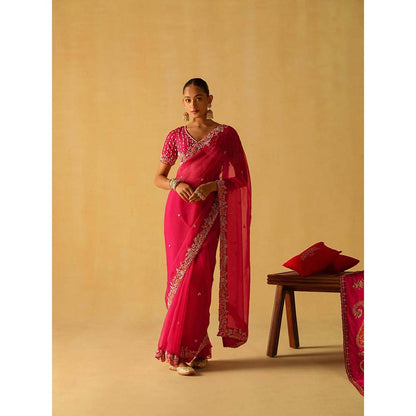 Sheetal Batra Afsa Hot Pink Embellished Saree with Stitched Blouse