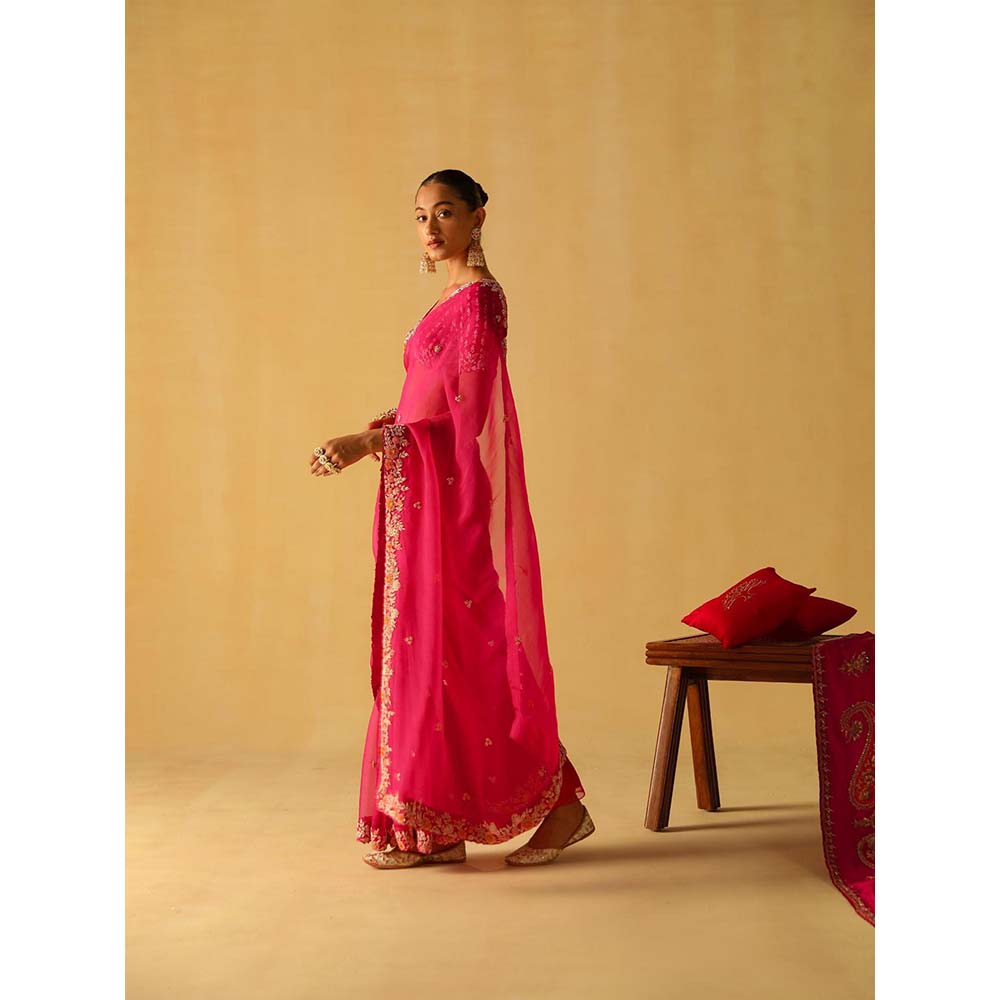 Sheetal Batra Afsa Hot Pink Embellished Saree with Stitched Blouse
