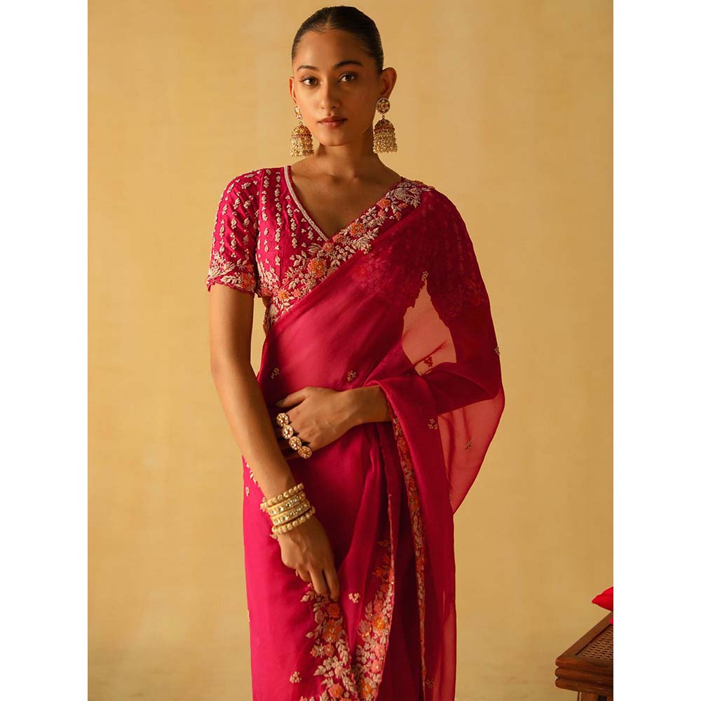 Sheetal Batra Afsa Hot Pink Embellished Saree with Stitched Blouse