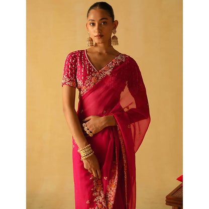 Sheetal Batra Afsa Hot Pink Embellished Saree with Stitched Blouse