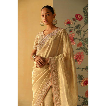 Sheetal Batra Saraa Beige Embellished Saree with Stitched Blouse