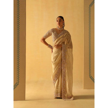 Sheetal Batra Maheen Beige Embellished Saree with Stitched Blouse