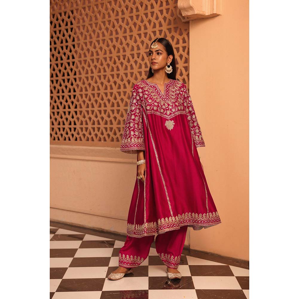 Sheetal Batra Hot Pink Aiman Anarkali Kurta with Salwar and Dupatta (Set of 3)