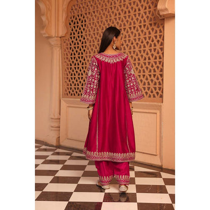 Sheetal Batra Hot Pink Aiman Anarkali Kurta with Salwar and Dupatta (Set of 3)