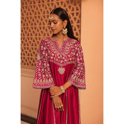 Sheetal Batra Hot Pink Aiman Anarkali Kurta with Salwar and Dupatta (Set of 3)