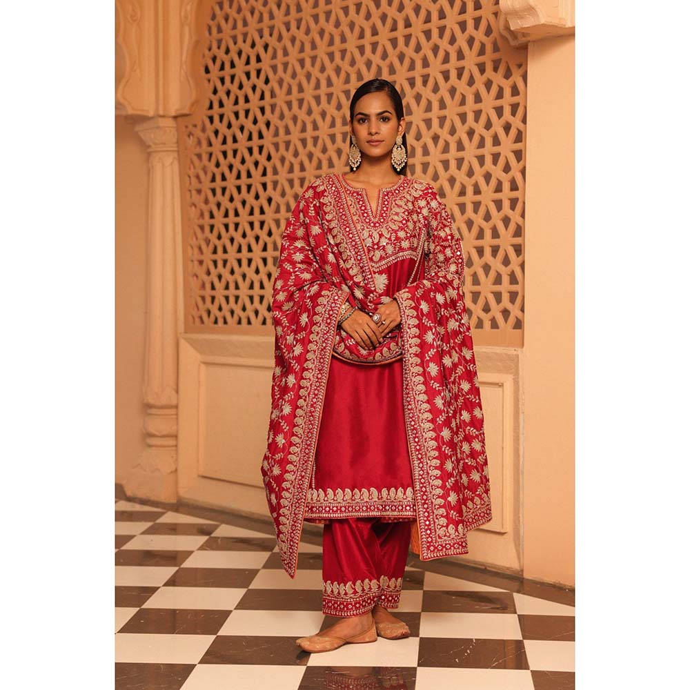 Sheetal Batra Red Aiman Anarkali Kurta with Salwar and Dupatta (Set of 3)