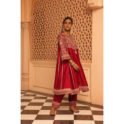 Sheetal Batra Red Aiman Anarkali Kurta with Salwar and Dupatta (Set of 3)