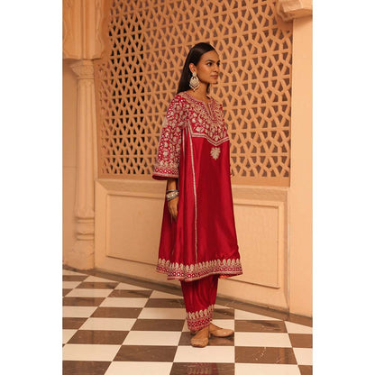 Sheetal Batra Red Aiman Anarkali Kurta with Salwar and Dupatta (Set of 3)