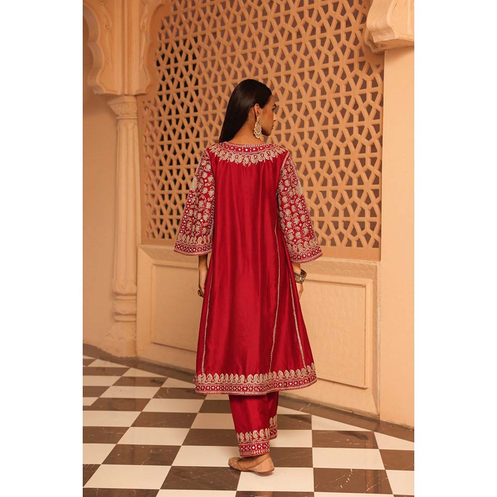 Sheetal Batra Red Aiman Anarkali Kurta with Salwar and Dupatta (Set of 3)