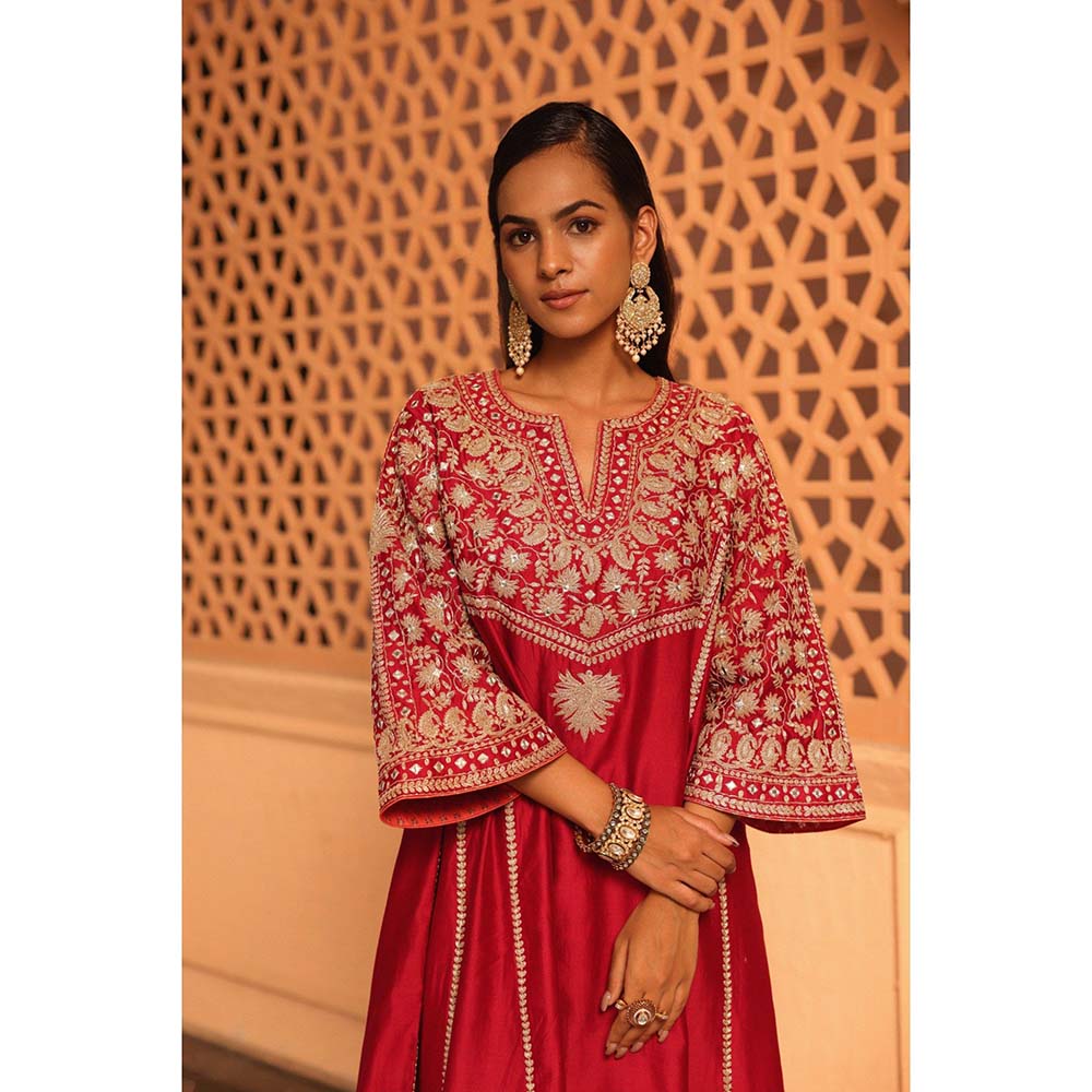 Sheetal Batra Red Aiman Anarkali Kurta with Salwar and Dupatta (Set of 3)