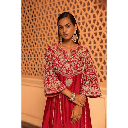 Sheetal Batra Red Aiman Anarkali Kurta with Salwar and Dupatta (Set of 3)