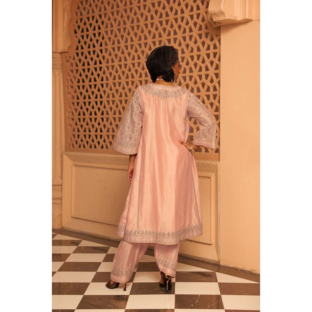 Sheetal Batra Rose Pink Aiman Anarkali Kurta with Salwar and Dupatta (Set of 3)