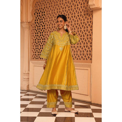 Sheetal Batra Yellow Aiman Anarkali Kurta with Salwar (Set of 2)