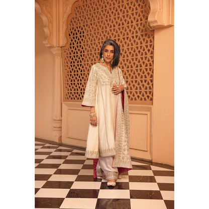 Sheetal Batra Daisy Ivory Aiman Anarkali Kurta with Salwar and Dupatta (Set of 3)