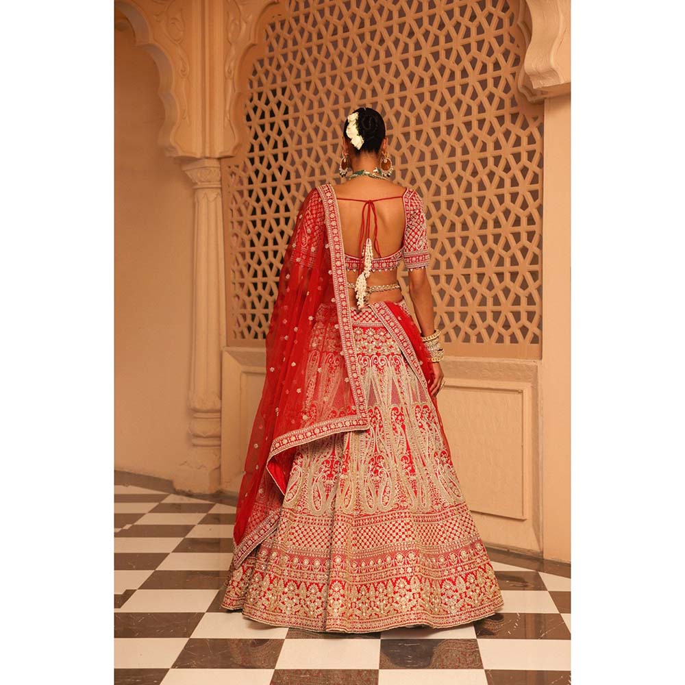 Sheetal Batra Nazreen Red Lehenga with Blouse and Dupatta (Set of 3)