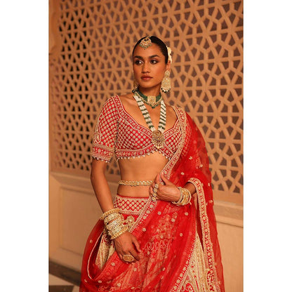 Sheetal Batra Nazreen Red Lehenga with Blouse and Dupatta (Set of 3)