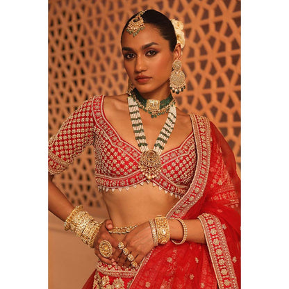 Sheetal Batra Nazreen Red Lehenga with Blouse and Dupatta (Set of 3)