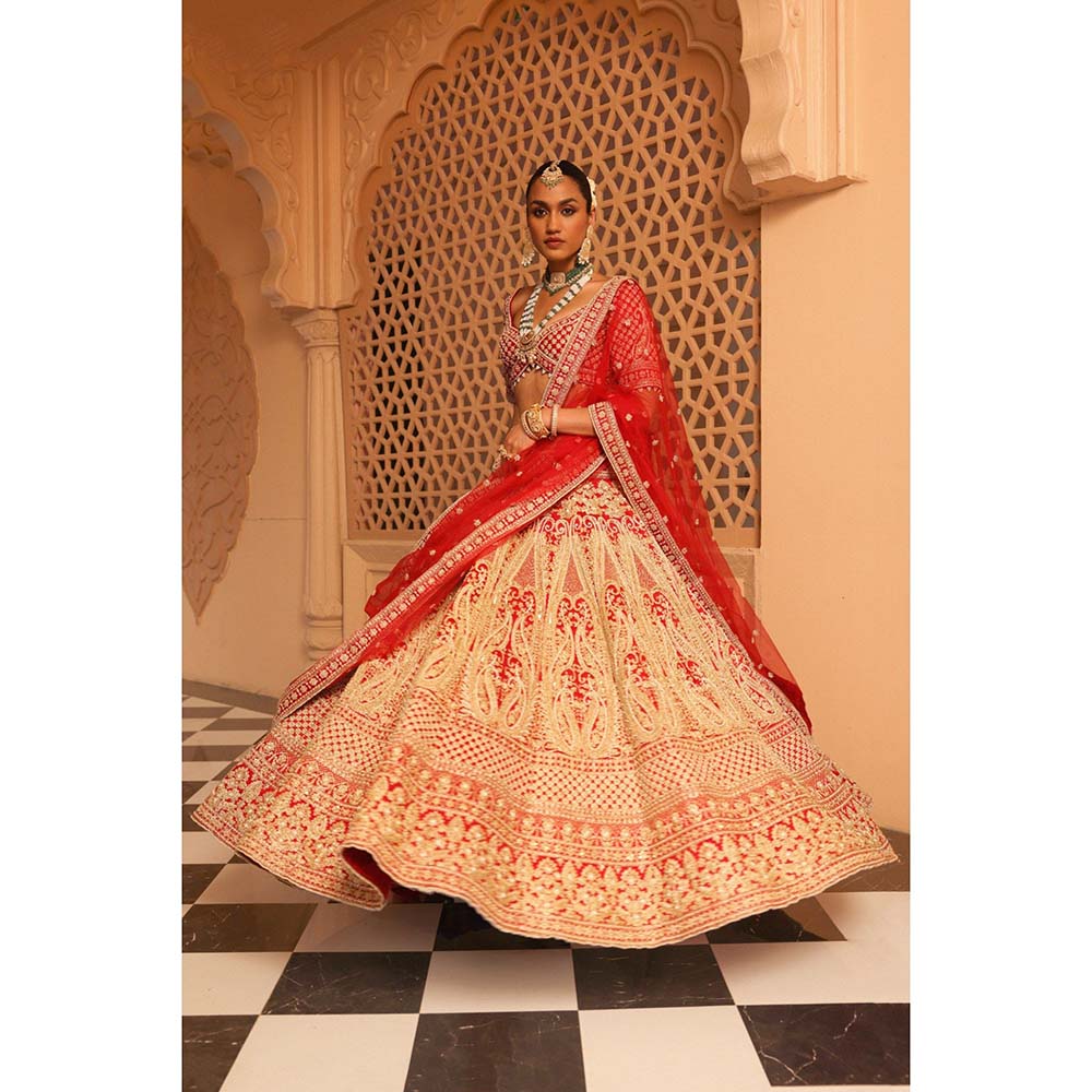 Sheetal Batra Nazreen Red Lehenga with Blouse and Dupatta (Set of 3)