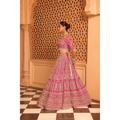 Sheetal Batra Inaya Hot Pink Lehenga with Blouse and Dupatta (Set of 3)