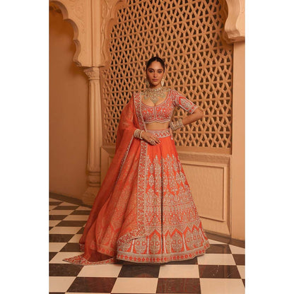 Sheetal Batra Faizah Orange Lehenga with Blouse and Dupatta (Set of 3)