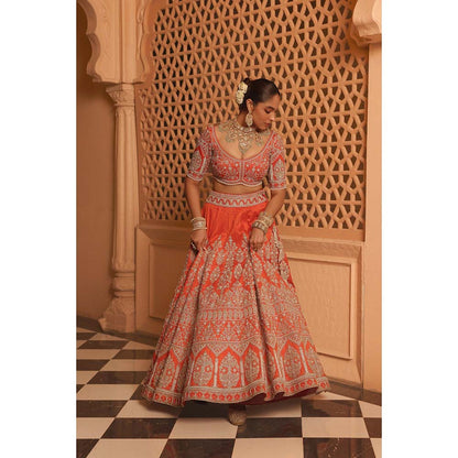 Sheetal Batra Faizah Orange Lehenga with Blouse and Dupatta (Set of 3)