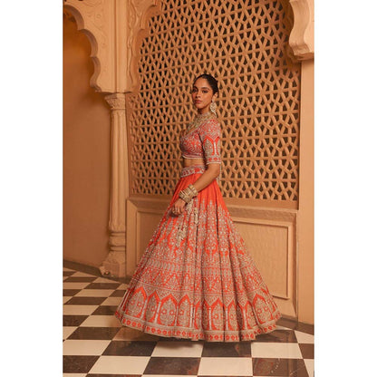 Sheetal Batra Faizah Orange Lehenga with Blouse and Dupatta (Set of 3)
