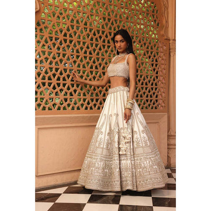 Sheetal Batra Iqra Ivory Lehenga with Blouse and Dupatta (Set of 3)