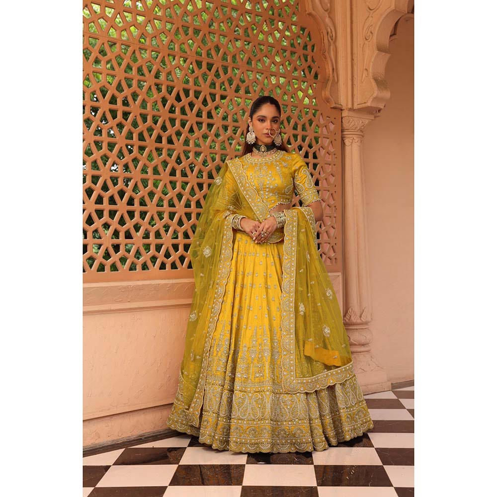 Sheetal Batra Uzma Yellow Lehenga with Blouse and Dupatta (Set of 3)