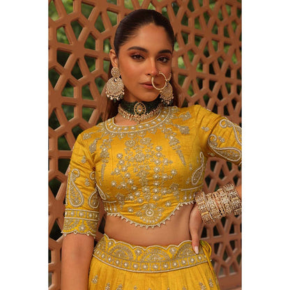 Sheetal Batra Uzma Yellow Lehenga with Blouse and Dupatta (Set of 3)