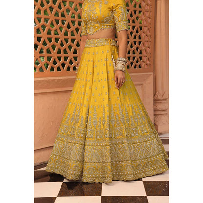 Sheetal Batra Uzma Yellow Lehenga with Blouse and Dupatta (Set of 3)