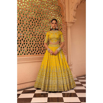 Sheetal Batra Uzma Yellow Lehenga with Blouse and Dupatta (Set of 3)