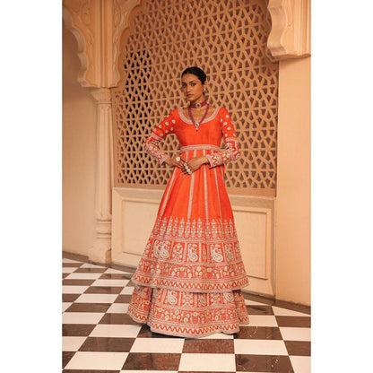 Sheetal Batra Mariyah Orange Anarkali with Lehenga and Dupatta (Set of 3)