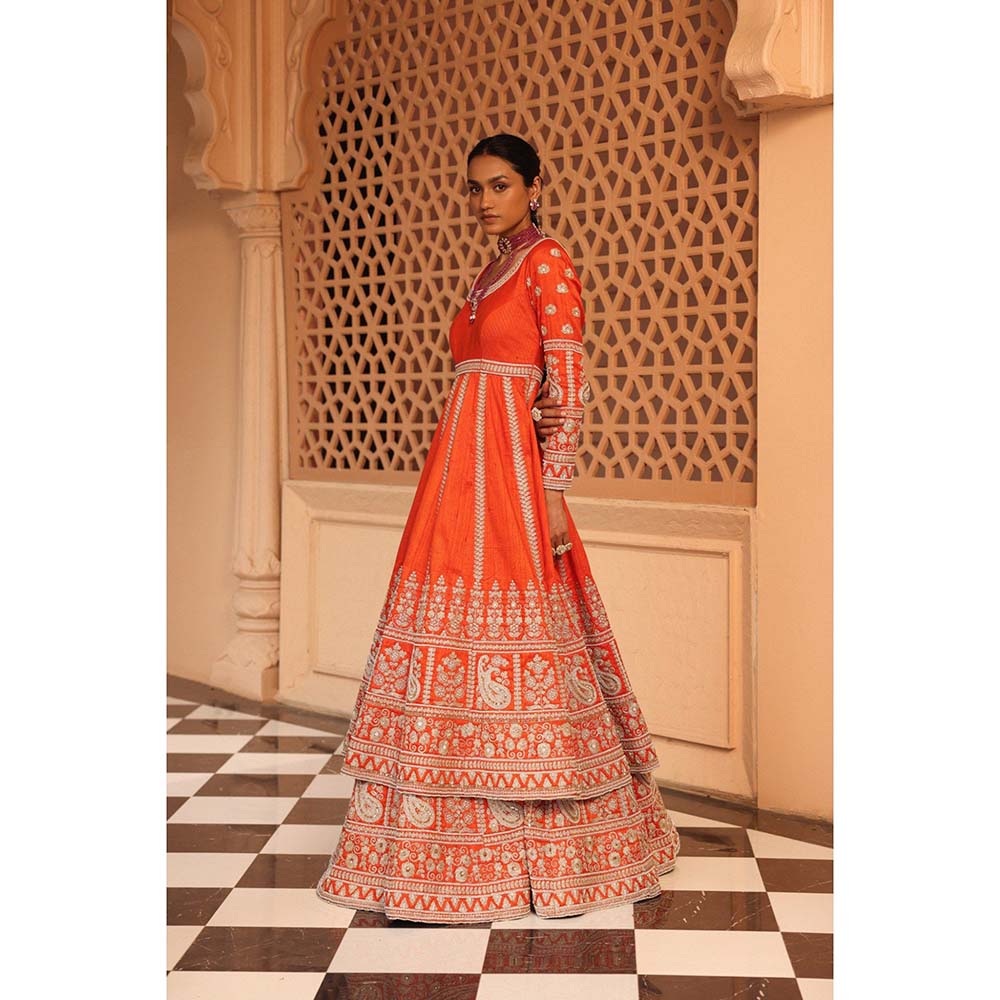 Sheetal Batra Mariyah Orange Anarkali with Lehenga and Dupatta (Set of 3)