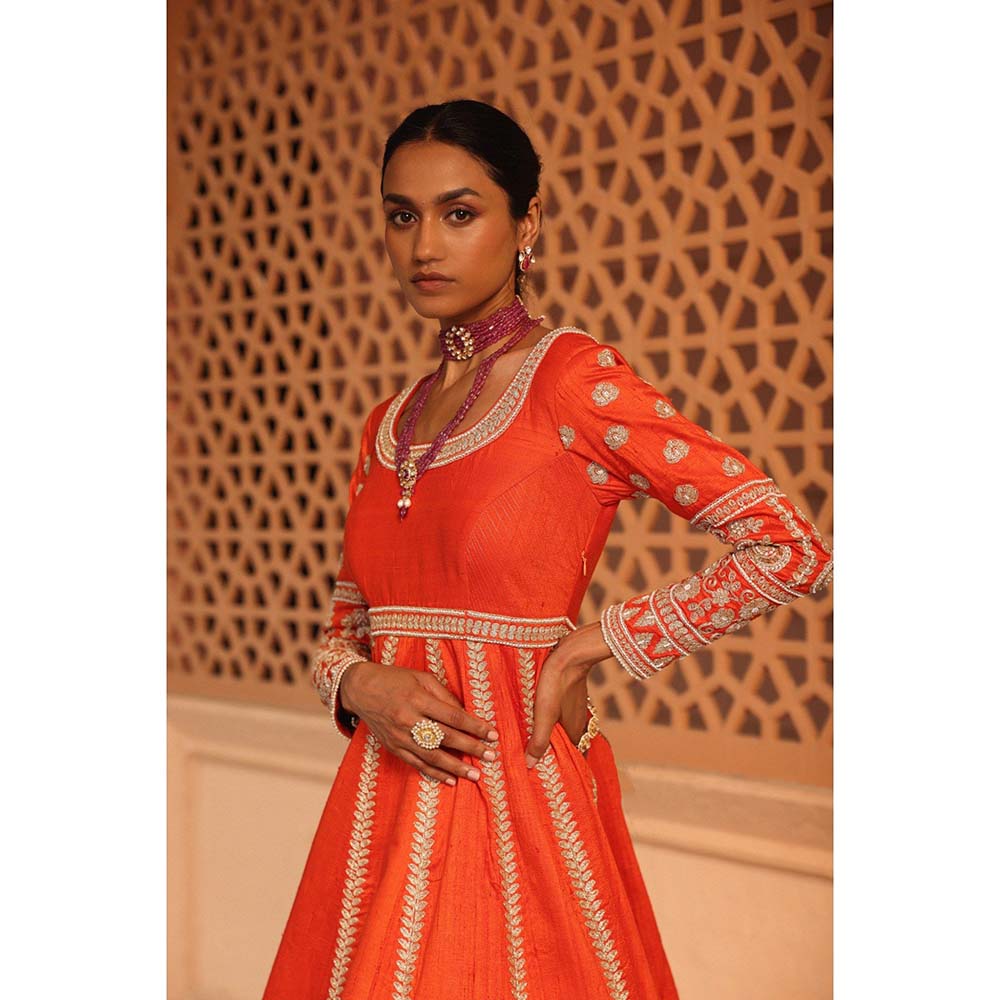 Sheetal Batra Mariyah Orange Anarkali with Lehenga and Dupatta (Set of 3)