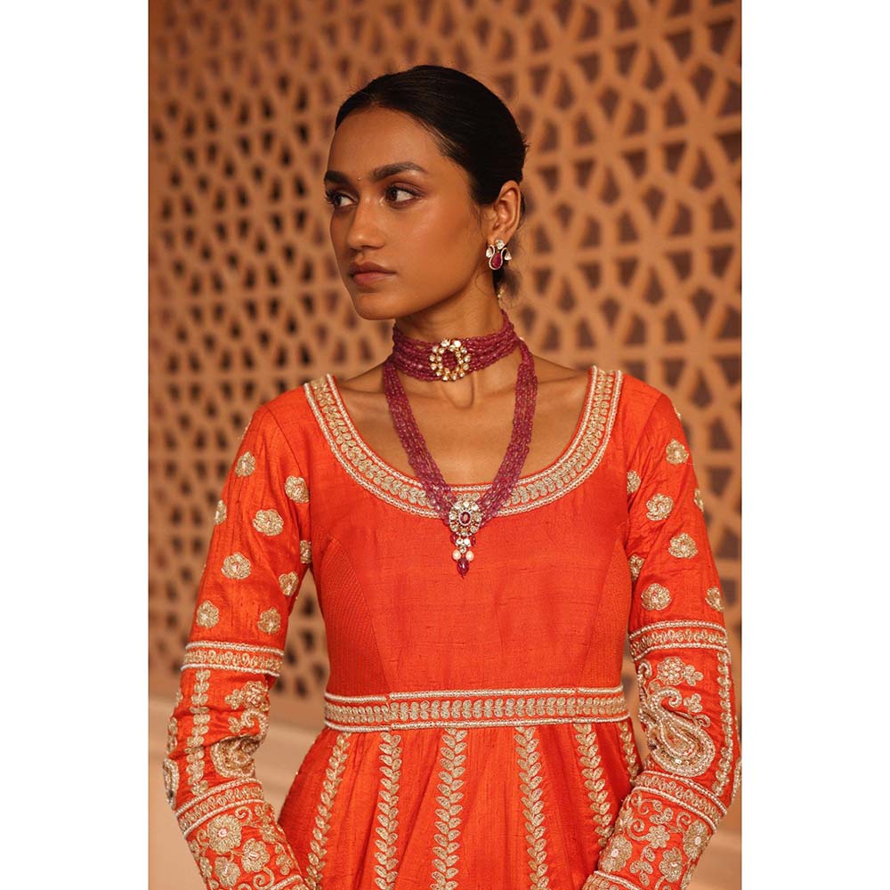 Sheetal Batra Mariyah Orange Anarkali with Lehenga and Dupatta (Set of 3)