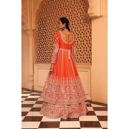 Sheetal Batra Mariyah Orange Anarkali with Lehenga and Dupatta (Set of 3)