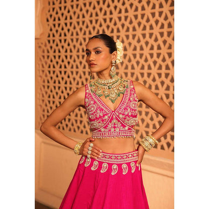 Sheetal Batra Ilma Hot Pink Lehenga with Blouse and Dupatta (Set of 3)