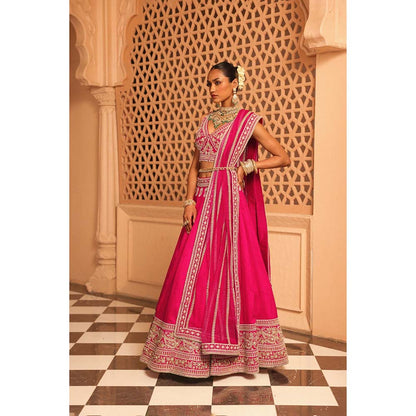 Sheetal Batra Ilma Hot Pink Lehenga with Blouse and Dupatta (Set of 3)