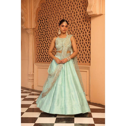 Sheetal Batra Afsa Misty Green Lehenga with Blouse and Dupatta (Set of 3)