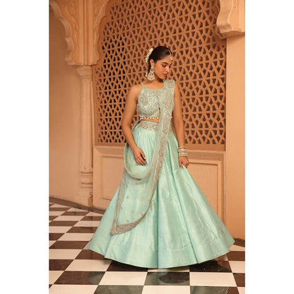 Sheetal Batra Afsa Misty Green Lehenga with Blouse and Dupatta (Set of 3)